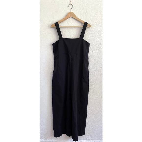 Uniqlo Linen Blend Wide Leg Jumpsuit Black Adjustable Straps Smocked Back Size M - Picture 2 of 11